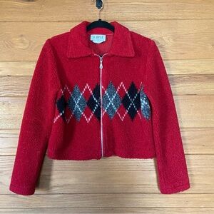 Y2K 90s Amy Byer vintage plaid zip front fleece cropped jacket